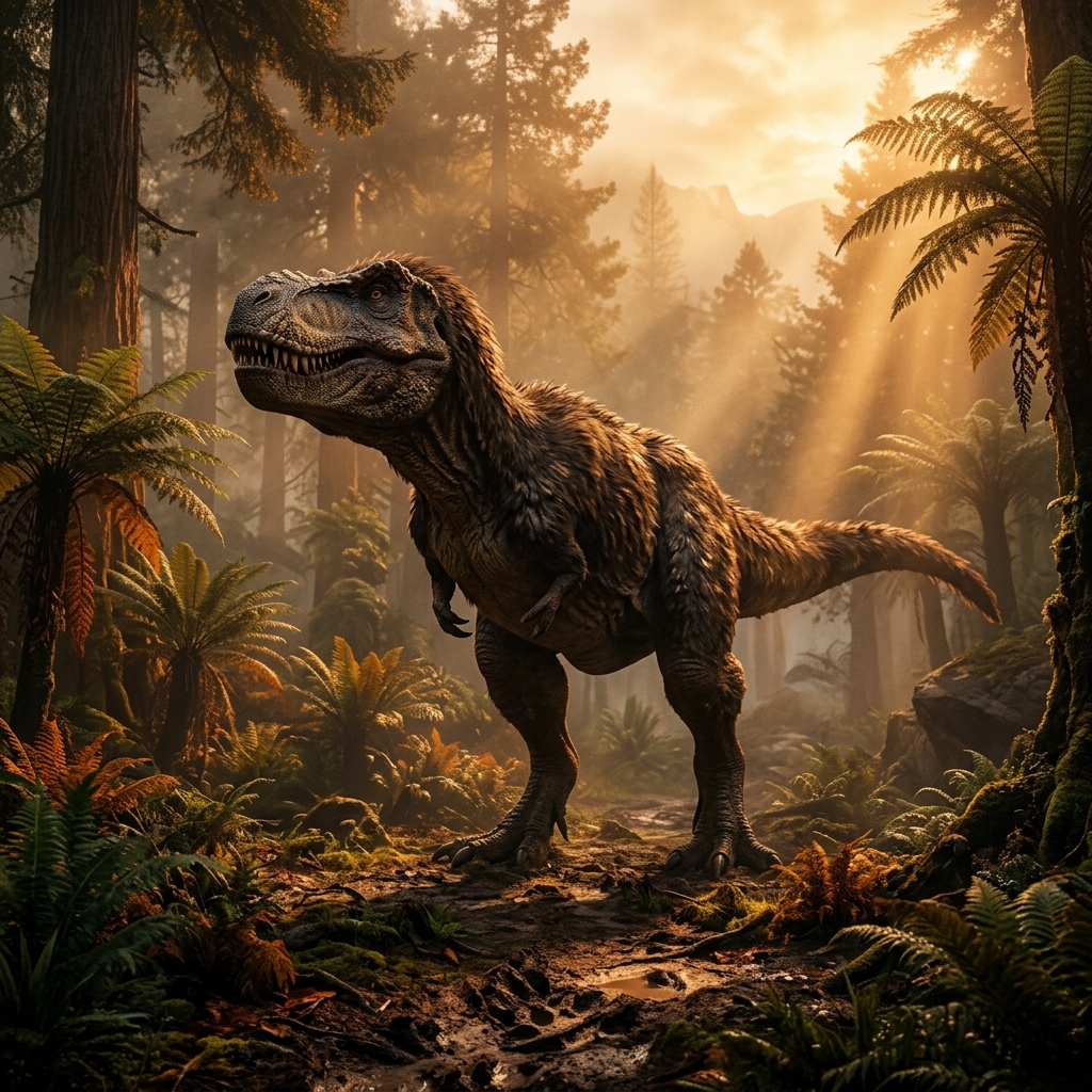 Tyrannosaurus Rex na floresta pré-histórica